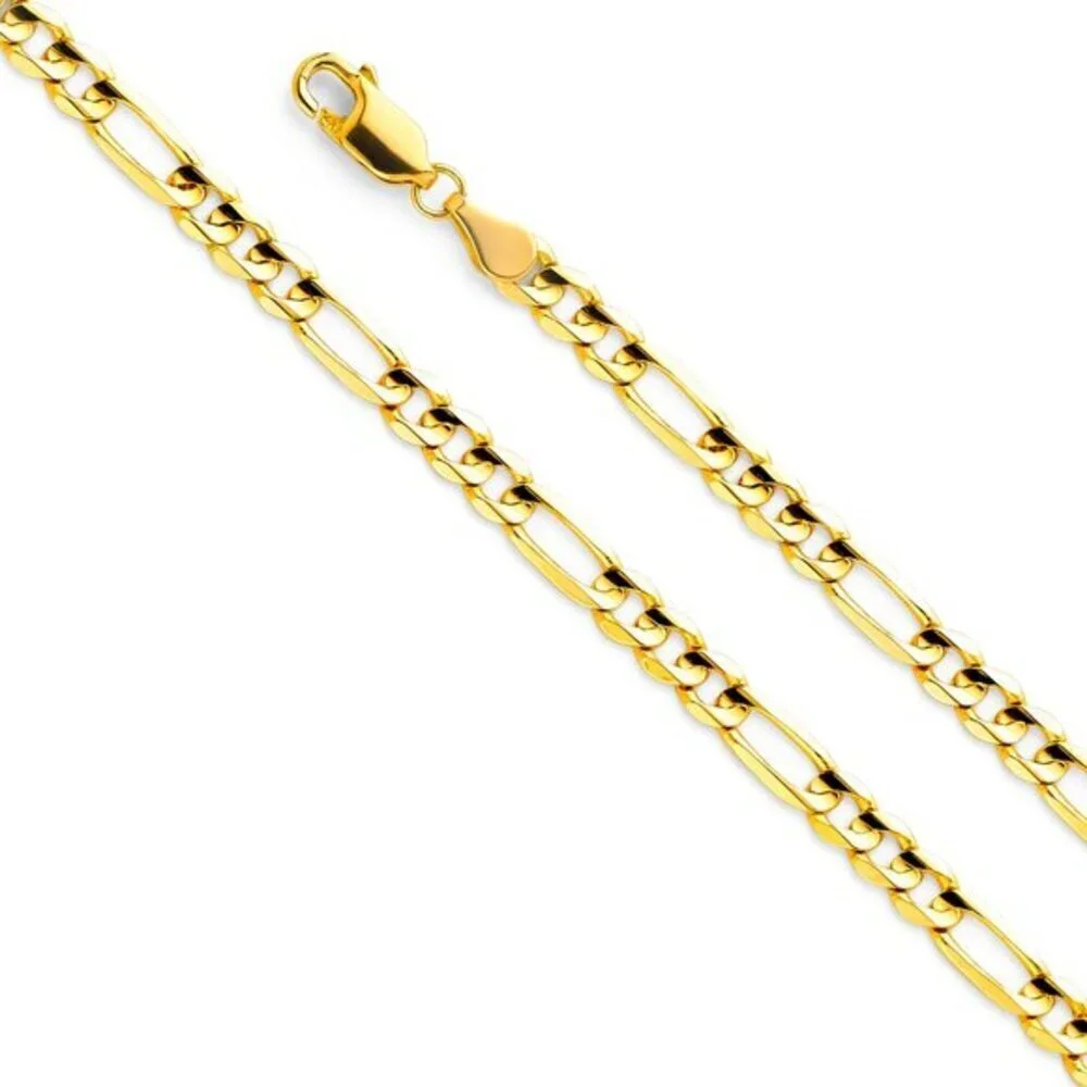 New Real 14K Yellow Gold 4.5mm Figaro 3+1 Chain Bracelet 7.5